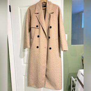 Zara Women's Beige Wool Double-Breasted Coat